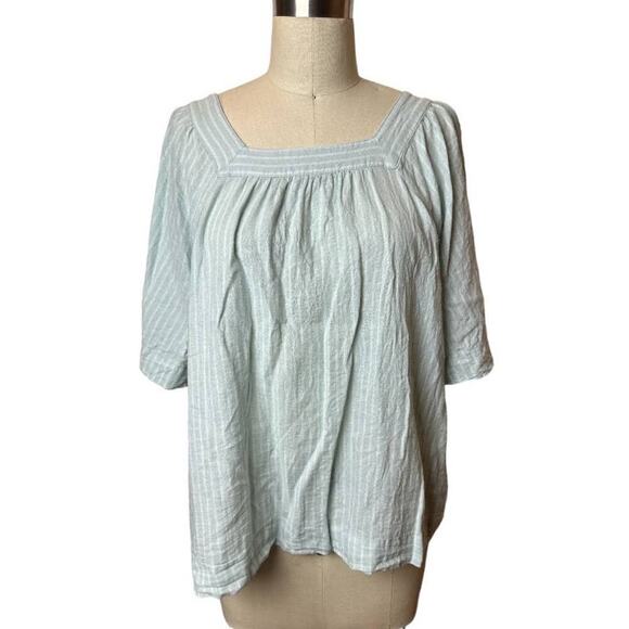 Gap Blue Stripe Linen Blend Short Sleeve Blouse Women's Size M - Picture 1 of 5